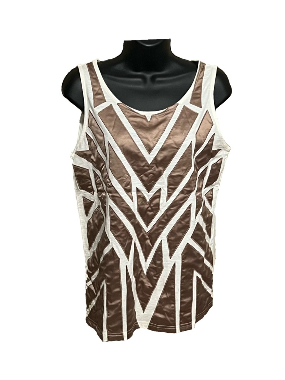 New York & Company Brown and Cream Geometric Tank